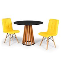Conjunto Mesa de Jantar Talia Amadeirada Preta 100cm com 2 Cadeiras Eiffel Gomos - Amarelo