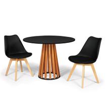 Conjunto Mesa de Jantar Talia Amadeirada Preta 100cm com 2 Cadeiras Eiffel Leda - Preto