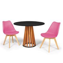 Conjunto Mesa de Jantar Talia Amadeirada Preta 100cm com 2 Cadeiras Eiffel Leda - Rosa