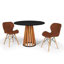 Conjunto Mesa de Jantar Talia Amadeirada Preta 100cm com 2 Cadeiras Eiffel Slim - Marrom