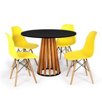 Conjunto Mesa de Jantar Talia Amadeirada Preta 100cm com 4 Cadeiras Eames Eiffel - Amarelo