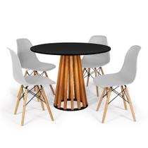 Conjunto Mesa de Jantar Talia Amadeirada Preta 100cm com 4 Cadeiras Eames Eiffel - Cinza