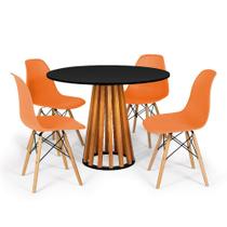 Conjunto Mesa de Jantar Talia Amadeirada Preta 100cm com 4 Cadeiras Eames Eiffel - Laranja