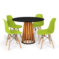 Conjunto Mesa de Jantar Talia Amadeirada Preta 100cm com 4 Cadeiras Eames Eiffel - Verde