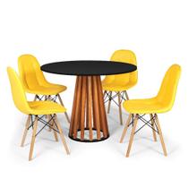 Conjunto Mesa de Jantar Talia Amadeirada Preta 100cm com 4 Cadeiras Eiffel Botonê - Amarelo