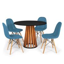 Conjunto Mesa de Jantar Talia Amadeirada Preta 100cm com 4 Cadeiras Eiffel Botonê - Turquesa