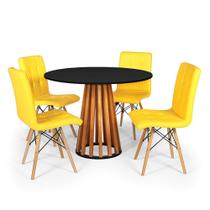 Conjunto Mesa de Jantar Talia Amadeirada Preta 100cm com 4 Cadeiras Eiffel Gomos - Amarelo