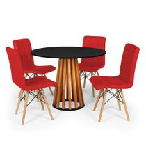 Conjunto Mesa de Jantar Talia Amadeirada Preta 100cm com 4 Cadeiras Eiffel Gomos - Vermelho