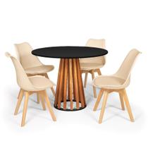 Conjunto Mesa de Jantar Talia Amadeirada Preta 100cm com 4 Cadeiras Eiffel Leda - Nude