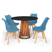Conjunto Mesa de Jantar Talia Amadeirada Preta 100cm com 4 Cadeiras Eiffel Leda - Turquesa