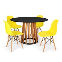 Conjunto Mesa de Jantar Talia Amadeirada Preta 120cm com 4 Cadeiras Eames Eiffel - Amarelo