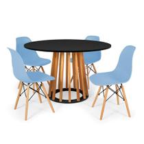 Conjunto Mesa de Jantar Talia Amadeirada Preta 120cm com 4 Cadeiras Eames Eiffel - Azul Claro