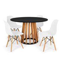 Conjunto Mesa de Jantar Talia Amadeirada Preta 120cm com 4 Cadeiras Eames Eiffel - Branco