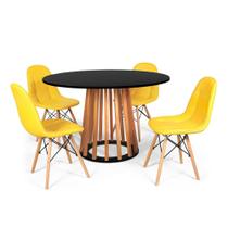 Conjunto Mesa de Jantar Talia Amadeirada Preta 120cm com 4 Cadeiras Eiffel Botonê - Amarelo