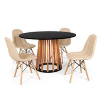 Conjunto Mesa de Jantar Talia Amadeirada Preta 120cm com 4 Cadeiras Eiffel Botonê - Nude