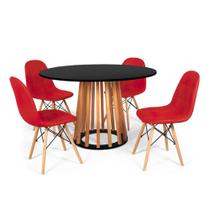 Conjunto Mesa de Jantar Talia Amadeirada Preta 120cm com 4 Cadeiras Eiffel Botonê - Vermelho