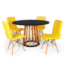Conjunto Mesa de Jantar Talia Amadeirada Preta 120cm com 4 Cadeiras Eiffel Gomos - Amarelo