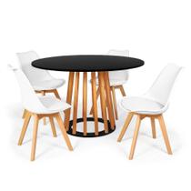 Conjunto Mesa de Jantar Talia Amadeirada Preta 120cm com 4 Cadeiras Eiffel Leda - Branco