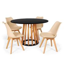 Conjunto Mesa de Jantar Talia Amadeirada Preta 120cm com 4 Cadeiras Eiffel Leda - Nude