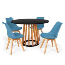 Conjunto Mesa de Jantar Talia Amadeirada Preta 120cm com 4 Cadeiras Eiffel Leda - Turquesa