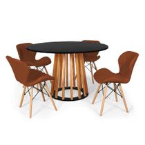 Conjunto Mesa de Jantar Talia Amadeirada Preta 120cm com 4 Cadeiras Eiffel Slim - Marrom
