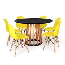 Conjunto Mesa de Jantar Talia Amadeirada Preta 120cm com 6 Cadeiras Eames Eiffel - Amarelo