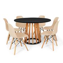 Conjunto Mesa de Jantar Talia Amadeirada Preta 120cm com 6 Cadeiras Eames Eiffel - Nude
