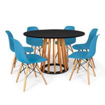 Conjunto Mesa de Jantar Talia Amadeirada Preta 120cm com 6 Cadeiras Eames Eiffel - Turquesa