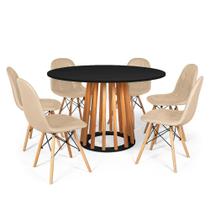 Conjunto Mesa de Jantar Talia Amadeirada Preta 120cm com 6 Cadeiras Eiffel Botonê - Nude