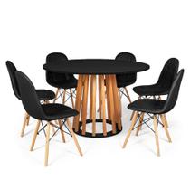 Conjunto Mesa de Jantar Talia Amadeirada Preta 120cm com 6 Cadeiras Eiffel Botonê - Preto