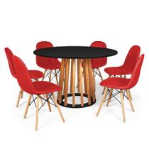 Conjunto Mesa de Jantar Talia Amadeirada Preta 120cm com 6 Cadeiras Eiffel Botonê - Vermelho