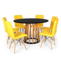 Conjunto Mesa de Jantar Talia Amadeirada Preta 120cm com 6 Cadeiras Eiffel Gomos - Amarelo