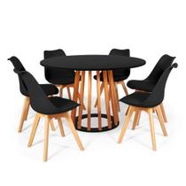Conjunto Mesa de Jantar Talia Amadeirada Preta 120cm com 6 Cadeiras Eiffel Leda - Preto Conjunto Mesa de Jantar Talia Amadeirada Preta 120cm com 6 Cadeiras Eiffel Leda - Preto