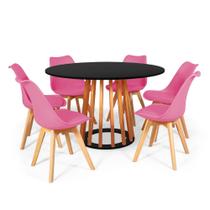 Conjunto Mesa de Jantar Talia Amadeirada Preta 120cm com 6 Cadeiras Eiffel Leda - Rosa