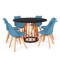 Conjunto Mesa de Jantar Talia Amadeirada Preta 120cm com 6 Cadeiras Eiffel Leda - Turquesa