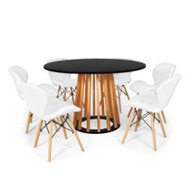 Conjunto Mesa de Jantar Talia Amadeirada Preta 120cm com 6 Cadeiras Eiffel Slim - Branco