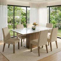 Conjunto Mesa de Jantar Tampo de Vidro 6 Cadeiras Rustic/Branco/Suede Imperial Sofia Madesa