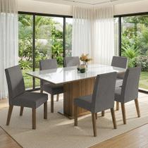 Conjunto Mesa de Jantar Tampo de Vidro 6 Cadeiras Rustic/Branco/Suede Imperial Sofia Madesa