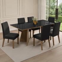 Conjunto Mesa de Jantar Tampo de Vidro 6 Cadeiras Rustic/Preto/Oxford Adele Madesa