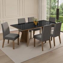 Conjunto Mesa de Jantar Tampo de Vidro 6 Cadeiras Rustic/Preto/Oxford Adele Madesa