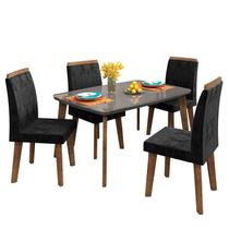 Conjunto Mesa de Jantar Tampo Vidro Com 04 Cadeiras 120x90 Jade RV Móveis Grafite/Preto