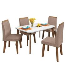 Conjunto Mesa de Jantar Tampo Vidro Com 04 Cadeiras 120x90 Jade RV Móveis Off White/Pena Caramelo Conjunto Mesa de Jantar Tampo Vidro Com 04 Cadeiras 120x90 Jade RV Móveis Off White/Pena Caramelo