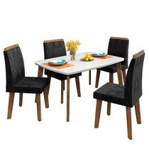 Conjunto Mesa de Jantar Tampo Vidro Com 04 Cadeiras 120x90 Jade RV Móveis Off White/Preto