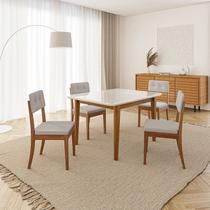 Conjunto Mesa de Jantar Tangará 130cm e 4 Cadeiras Estofadas Tiê CabeCasa MadeiraOriginals Bege/Caramelo Conjunto Mesa de Jantar Tangará 130cm e 4 Cadeiras Estofadas Tiê CabeCasa MadeiraOriginals Bege/Caramelo