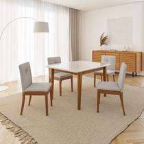 Conjunto Mesa de Jantar Tangará 130cm e 4 Cadeiras Estofadas Tiê Maxx CabeCasa MadeiraOriginals Bege/Caramelo Conjunto Mesa de Jantar Tangará 130cm e 4 Cadeiras Estofadas Tiê Maxx CabeCasa MadeiraOriginals Bege/Caramelo