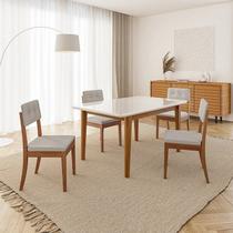 Conjunto Mesa de Jantar Tangará 160cm e 4 Cadeiras Estofadas Tiê CabeCasa MadeiraOriginals Bege/Caramelo Conjunto Mesa de Jantar Tangará 160cm e 4 Cadeiras Estofadas Tiê CabeCasa MadeiraOriginals Bege/Caramelo