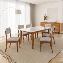 Conjunto Mesa de Jantar Tangará 180cm e 6 Cadeiras Estofadas Tiê CabeCasa MadeiraOriginals Bege/Caramelo Conjunto Mesa de Jantar Tangará 180cm e 6 Cadeiras Estofadas Tiê CabeCasa MadeiraOriginals Bege/Caramelo