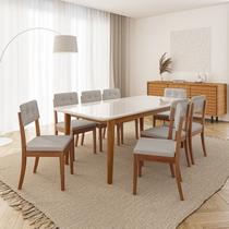 Conjunto Mesa de Jantar Tangará 210cm e 8 Cadeiras Estofadas Tiê CabeCasa MadeiraOriginals Bege/Caramelo