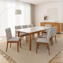 Conjunto Mesa de Jantar Tangará 210cm e 8 Cadeiras Estofadas Tiê Maxx CabeCasa MadeiraOriginals Bege/Caramelo