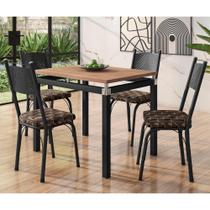 Conjunto Mesa de Jantar Tubular com 4 Cadeiras Malva Tampo BP 91x68cm 151 Preto Fosco Assento Mosaico Palha - Combo Stock